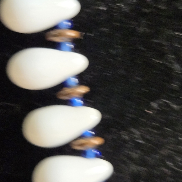 Miriam Haskell Necklace Milk Glass Bead White & Blue Glass Beaded Signed Vintage - Picture 6 of 16